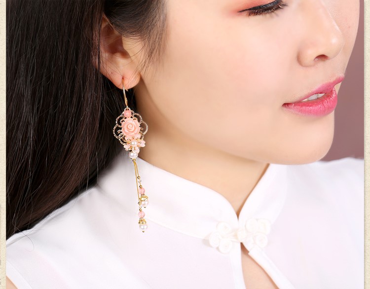 古風(fēng)唯美花朵耳墜耳環(huán)，氣質(zhì)超仙少女粉耳環(huán)