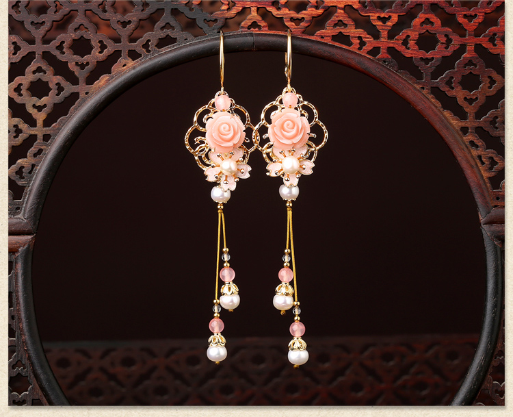古風(fēng)唯美花朵耳墜耳環(huán)，氣質(zhì)超仙少女粉耳環(huán)