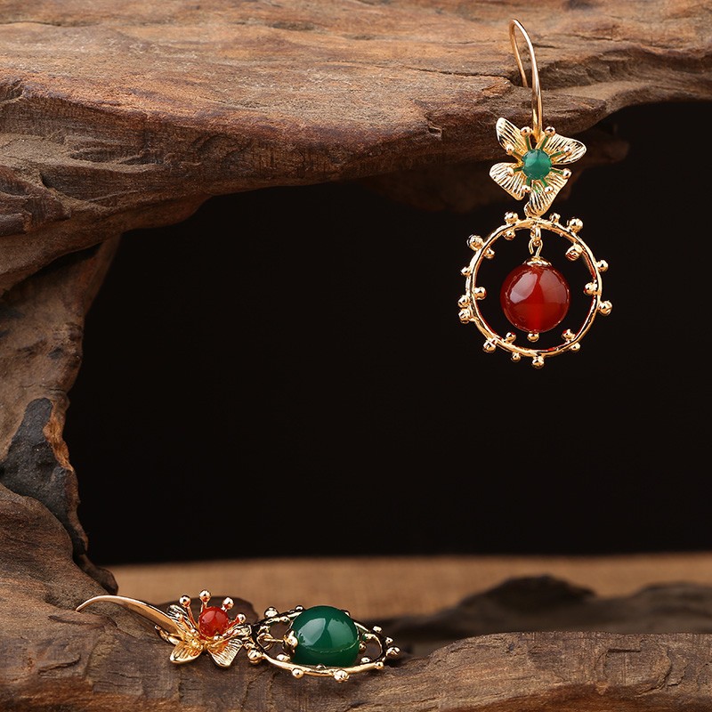 超仙不對(duì)稱吊墜耳環(huán)，復(fù)古瑪瑙耳墜耳環(huán)