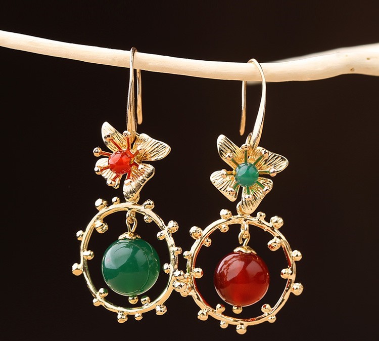 超仙不對(duì)稱吊墜耳環(huán)，復(fù)古瑪瑙耳墜耳環(huán)