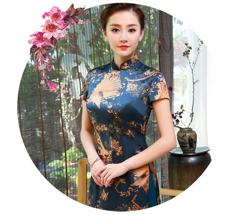 吉祥孔雀圖旗袍，家佳樂(lè)文學(xué)奧黛旗袍裙