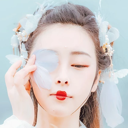 羽仙帶傘女生頭像，唯美古風(fēng)真人頭像