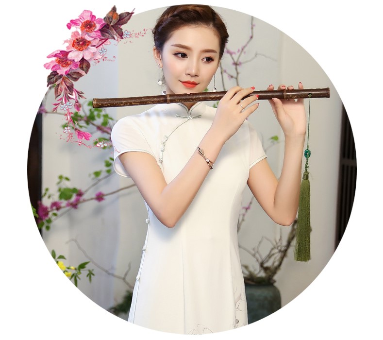 玉蘭花圖旗袍，素雅奧黛風(fēng)旗袍裙