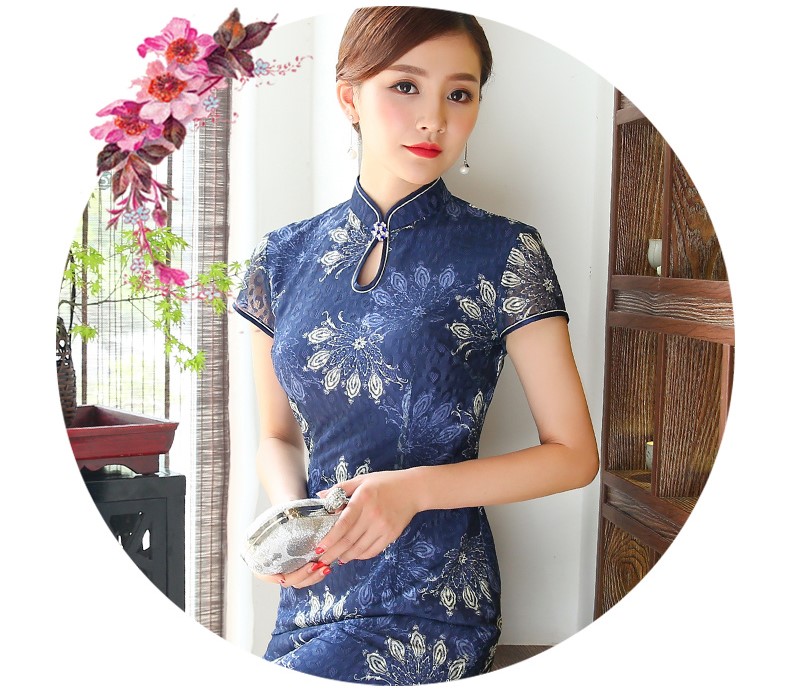 念花蕾絲旗袍，時尚魚尾旗袍裙