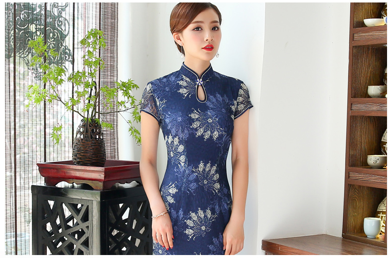 念花蕾絲旗袍，時尚魚尾旗袍裙