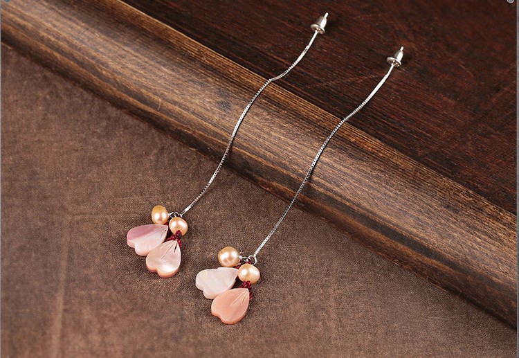 小清新珍珠貝殼耳環(huán)，唯美花瓣吊墜耳環(huán)首飾