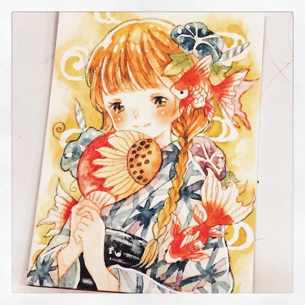 一組少女風的日系水彩插畫：清新唯美萌妹紙