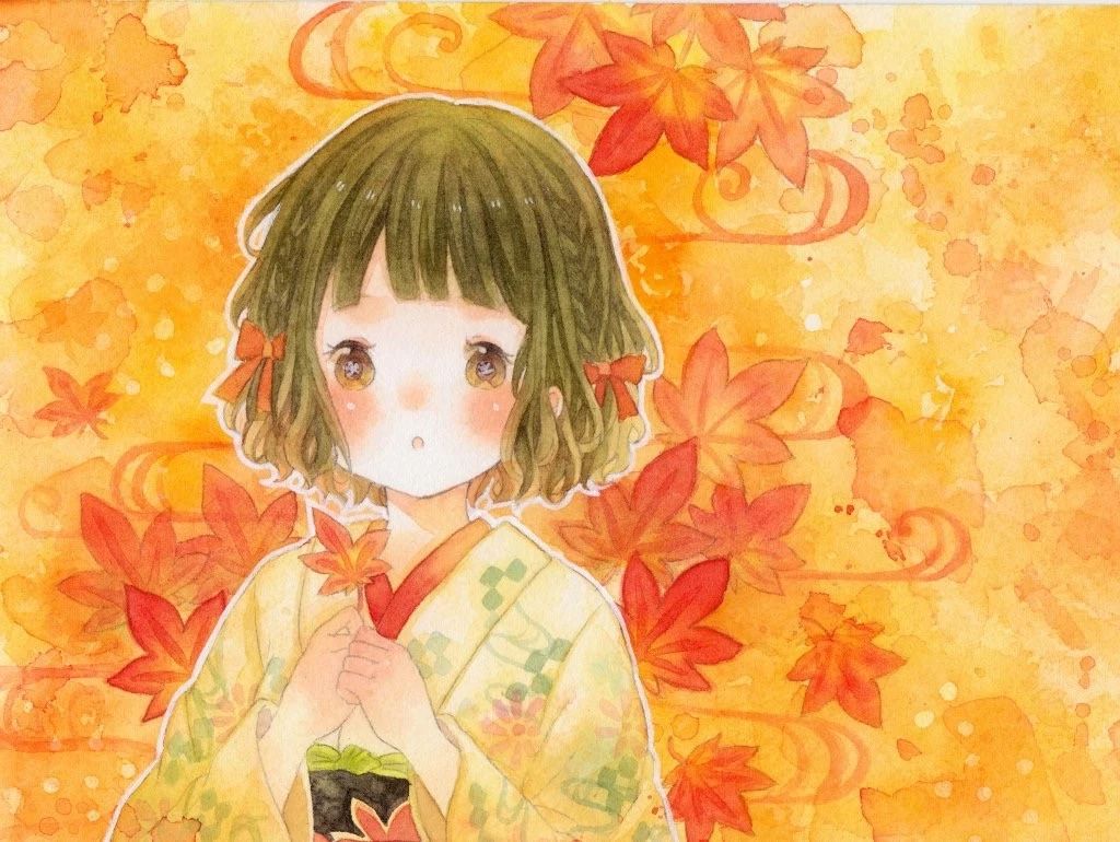 一組少女風的日系水彩插畫：清新唯美萌妹紙