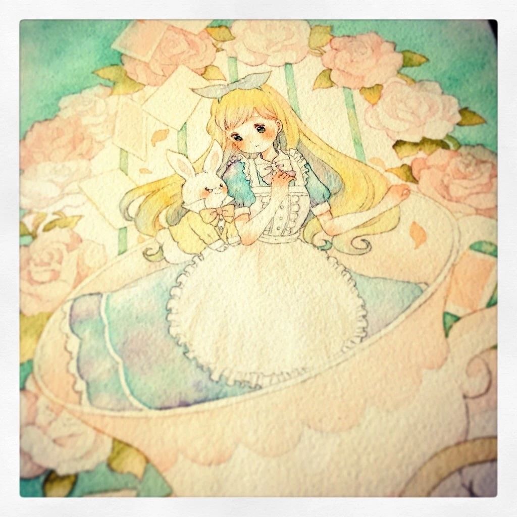 一組少女風的日系水彩插畫：清新唯美萌妹紙