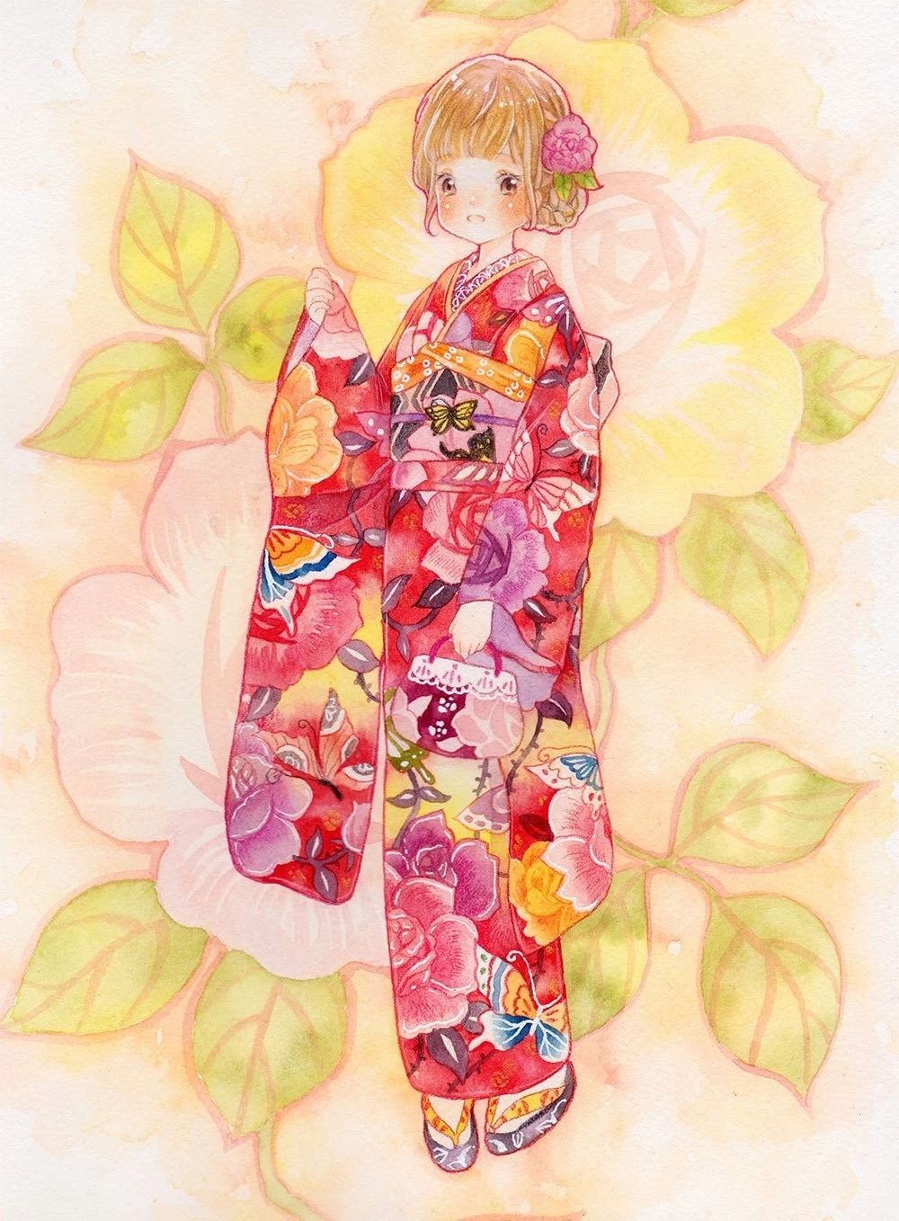 一組少女風(fēng)的日系水彩插畫：清新唯美萌妹紙