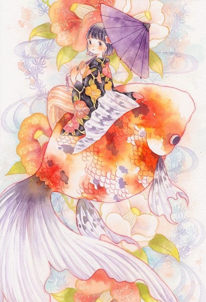 一組少女風(fēng)的日系水彩插畫：清新唯美萌妹紙