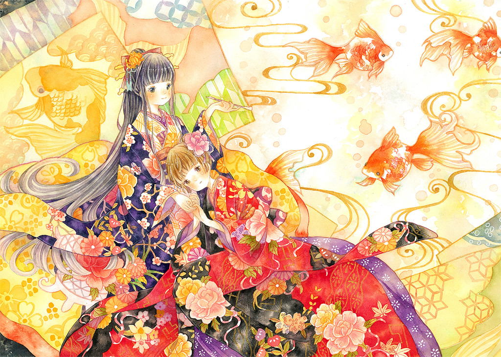 一組少女風(fēng)的日系水彩插畫：清新唯美萌妹紙