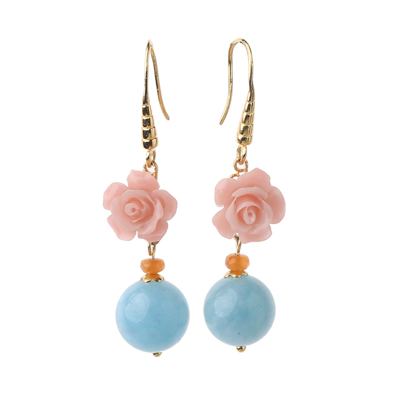 名媛氣質(zhì)花朵耳環(huán)，清新古風(fēng)粉藍(lán)雙色首飾