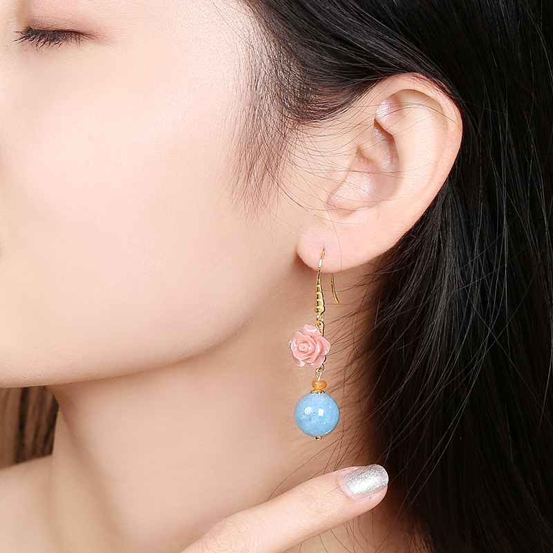 名媛氣質(zhì)花朵耳環(huán)，清新古風(fēng)粉藍(lán)雙色首飾
