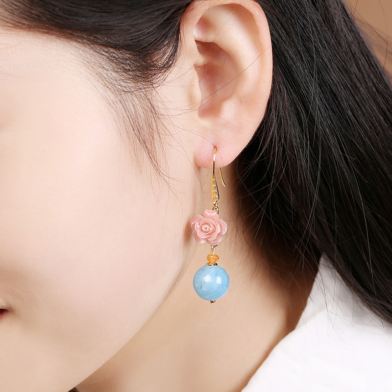名媛氣質(zhì)花朵耳環(huán)，清新古風(fēng)粉藍(lán)雙色首飾
