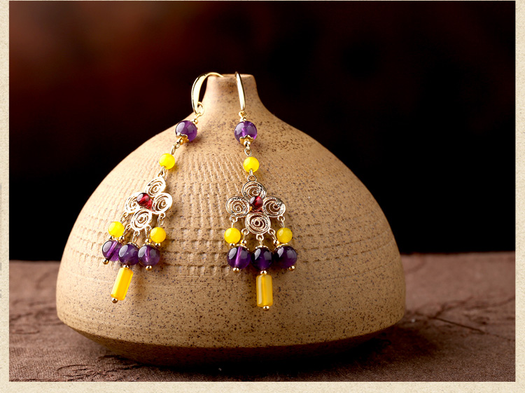 貴族之色耳環(huán)，紫水晶氣質(zhì)古風(fēng)耳飾首飾