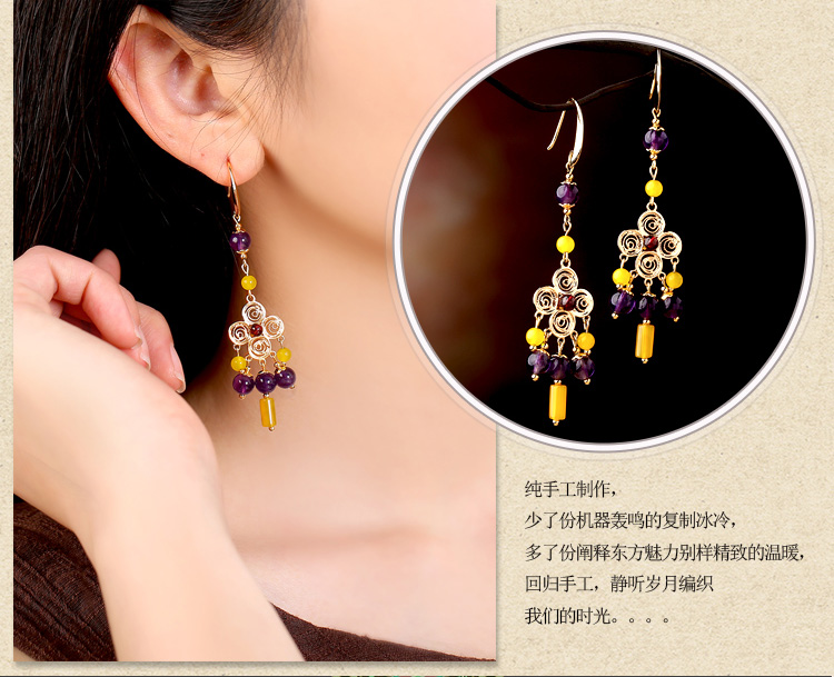 貴族之色耳環(huán)，紫水晶氣質(zhì)古風(fēng)耳飾首飾