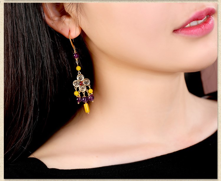 貴族之色耳環(huán)，紫水晶氣質(zhì)古風(fēng)耳飾首飾