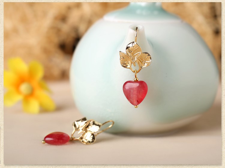 粉色心形吊墜耳環(huán)，溫暖古風(fēng)耳飾首飾