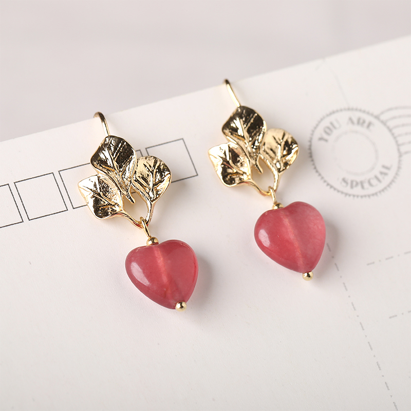 粉色心形吊墜耳環(huán)，溫暖古風(fēng)耳飾首飾