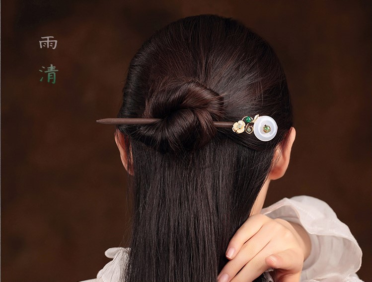 古風簡約簪子：雨清平安扣發(fā)簪頭飾