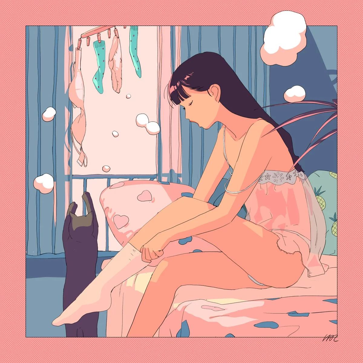 一組手繪少女風(fēng)格插畫，清新色彩插畫圖片