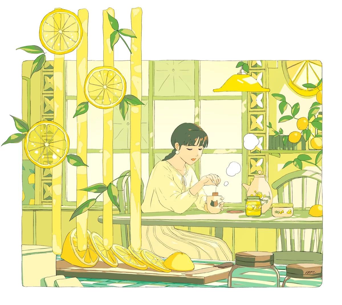 一組手繪少女風(fēng)格插畫，清新色彩插畫圖片