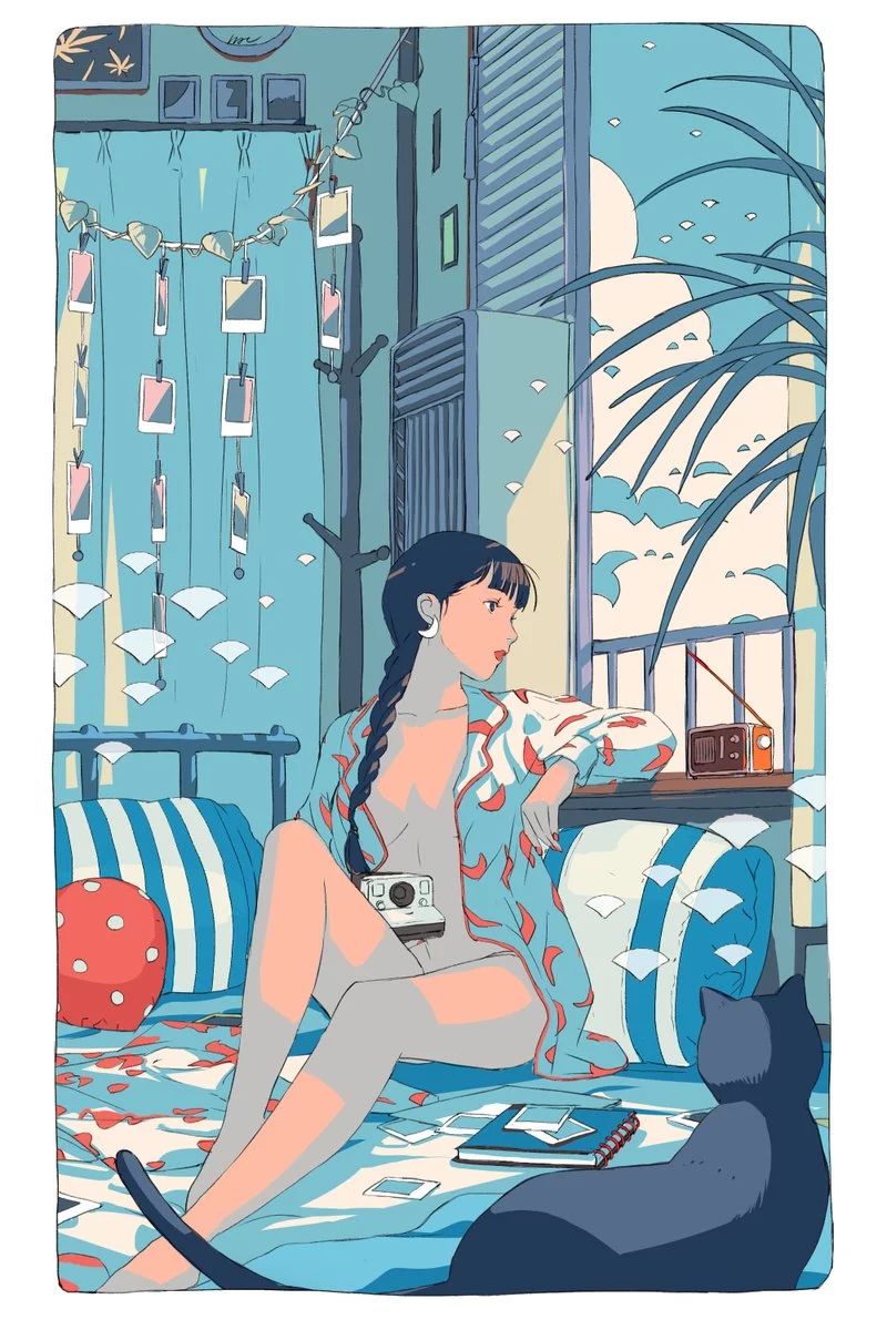 一組手繪少女風(fēng)格插畫，清新色彩插畫圖片