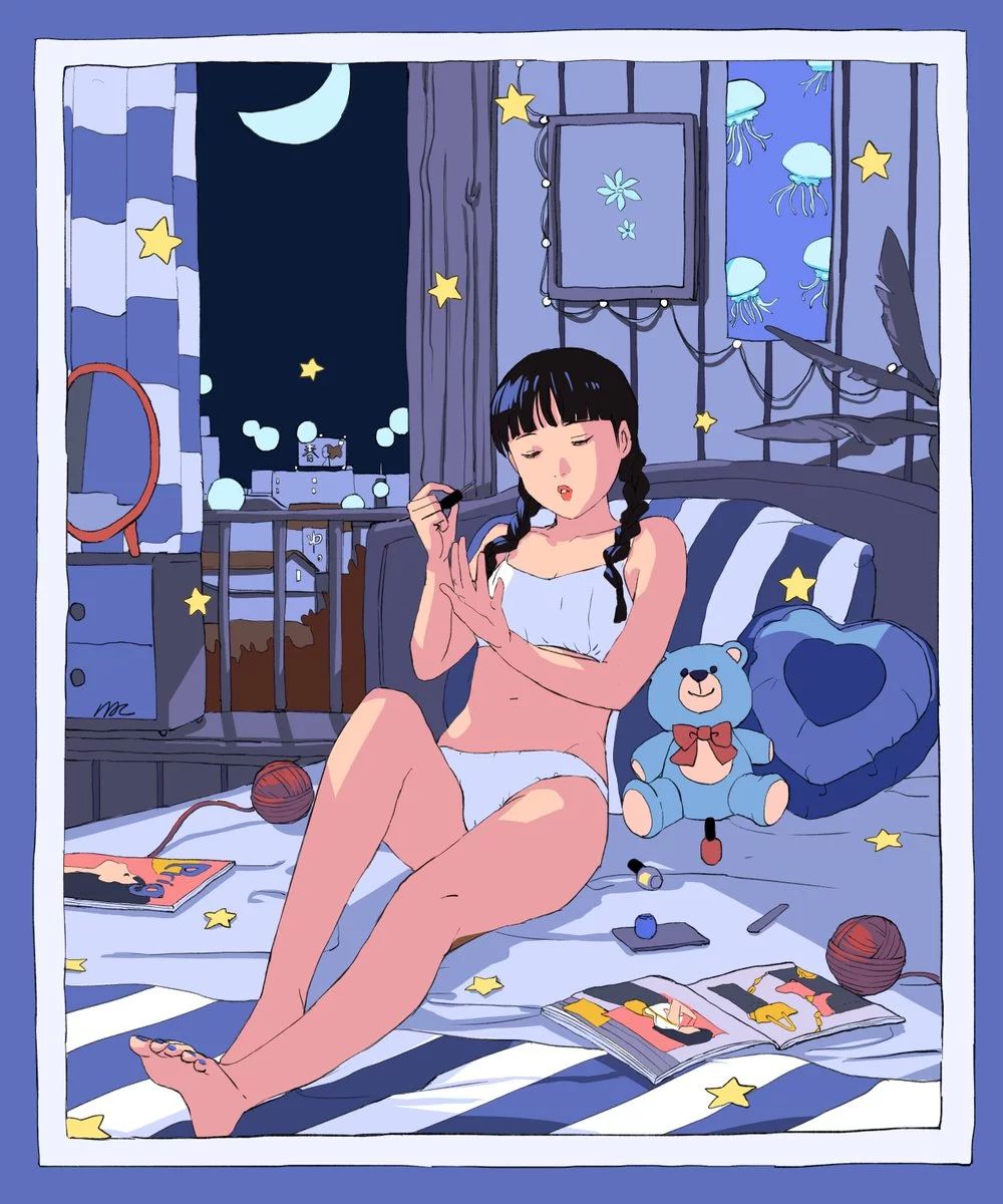 一組手繪少女風(fēng)格插畫，清新色彩插畫圖片