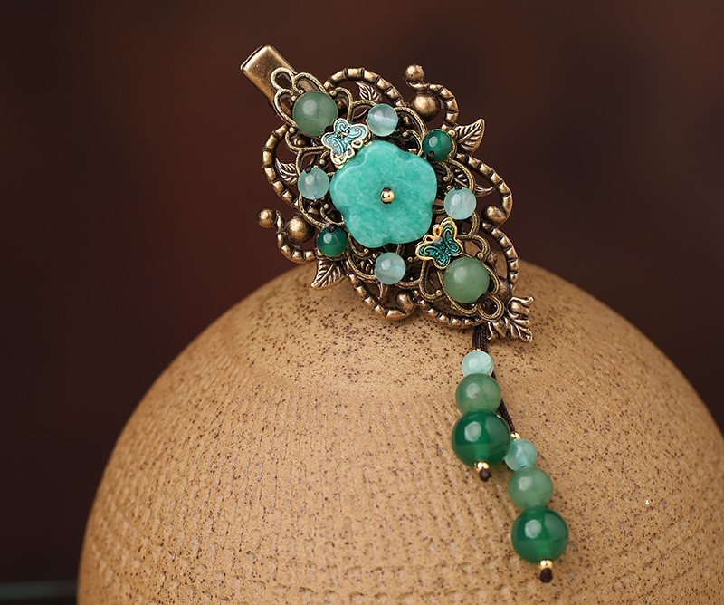 陌上花飛發(fā)夾，古風碧綠頭飾