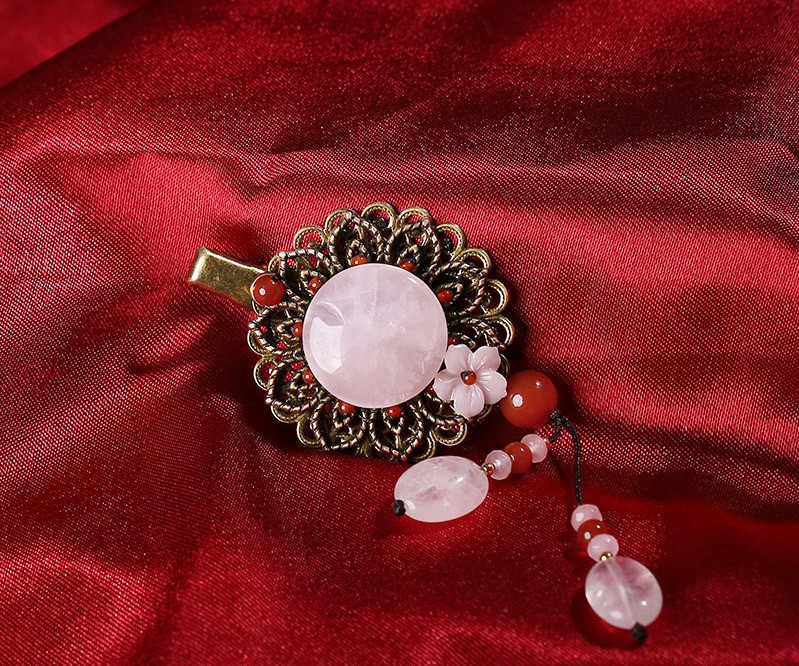 粉玉墜發(fā)飾，古風風情發(fā)夾頭飾