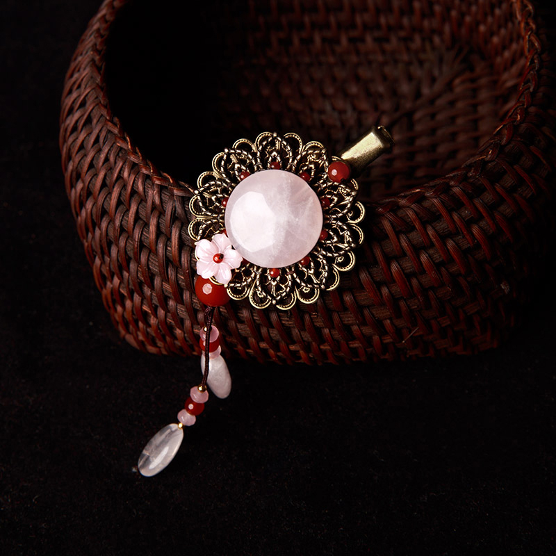 粉玉墜發(fā)飾，古風風情發(fā)夾頭飾