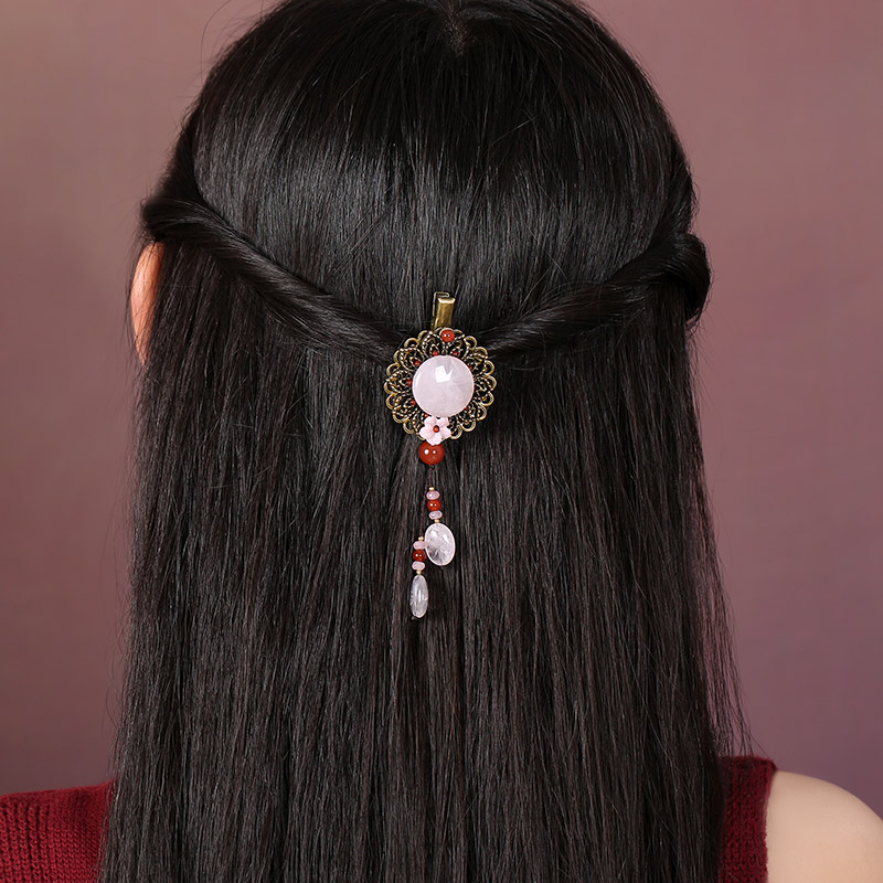 粉玉墜發(fā)飾，古風風情發(fā)夾頭飾