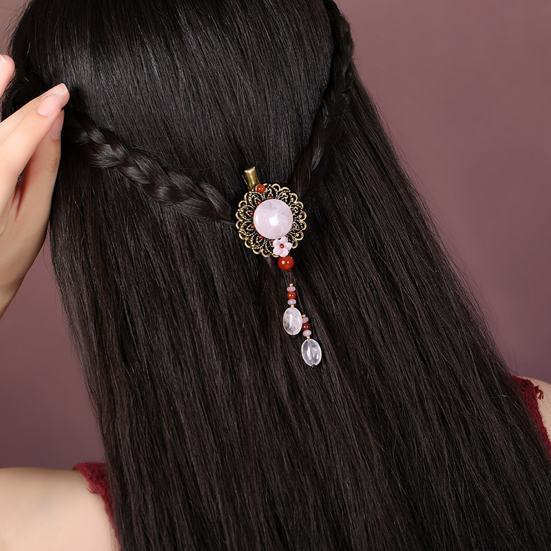 粉玉墜發(fā)飾，古風風情發(fā)夾頭飾