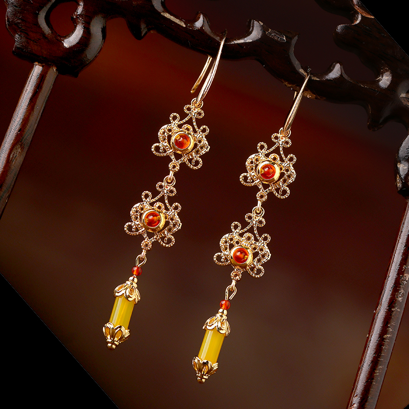 金絲萬縷耳環(huán)，金色耳墜名媛氣質(zhì)首飾