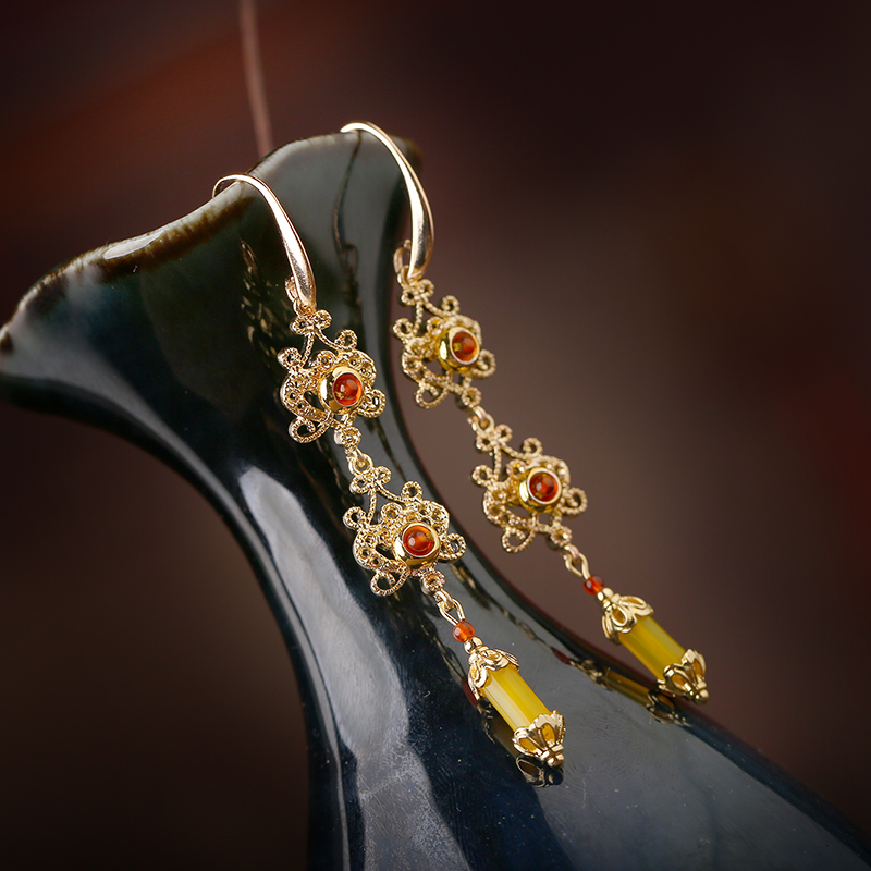 金絲萬縷耳環(huán)，金色耳墜名媛氣質(zhì)首飾