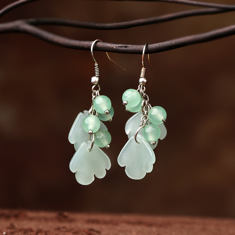 森系葉子吊墜耳環(huán)，古風(fēng)文藝氣質(zhì)首飾