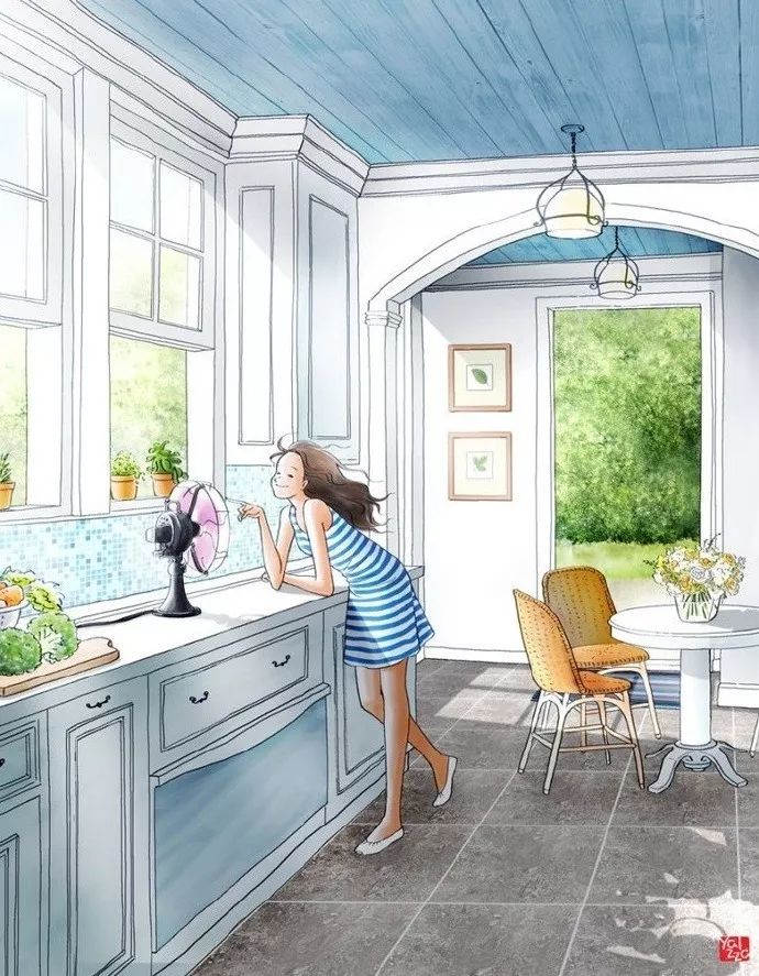 水彩插畫：一個人的愜意時光