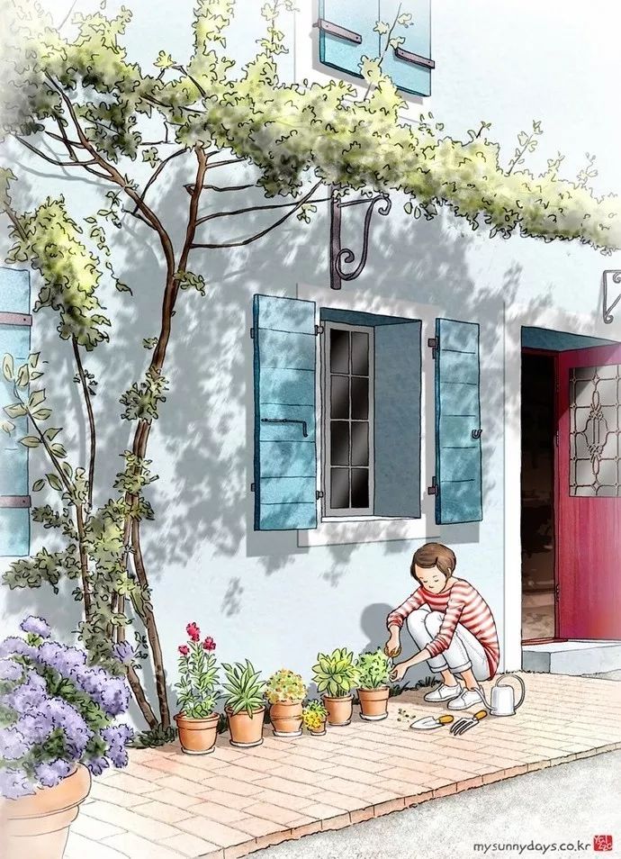 水彩插畫：一個人的愜意時光