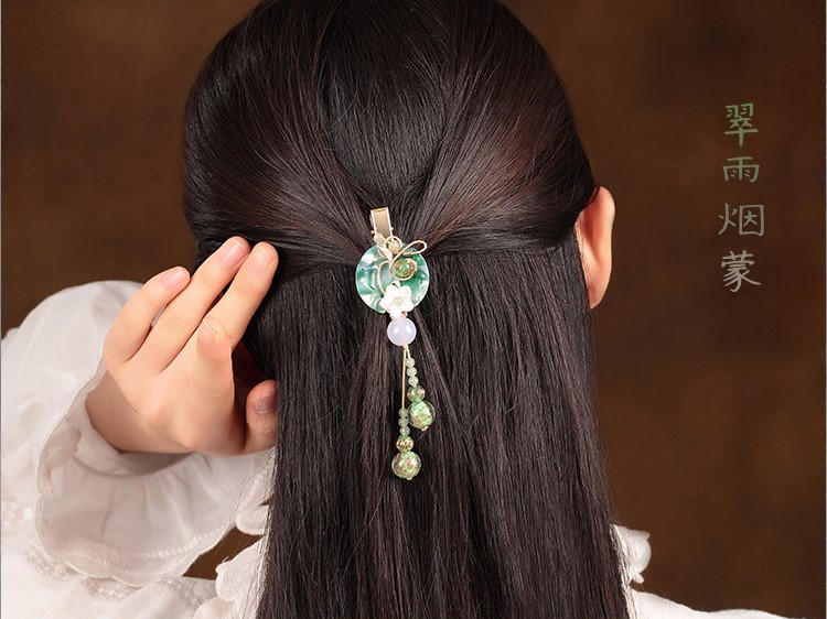 翠雨煙蒙發(fā)夾，文藝典雅頭飾