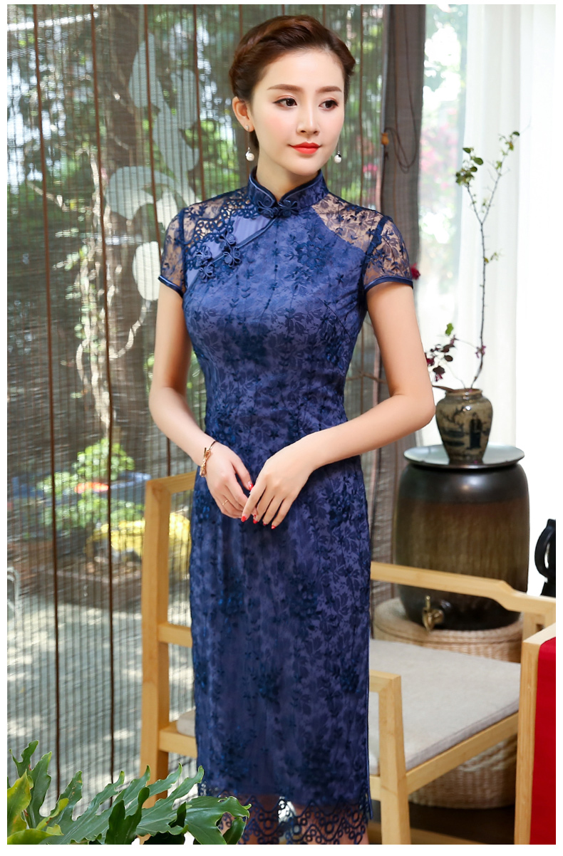 藍(lán)翠蕾絲旗袍，優(yōu)雅改良旗袍裙