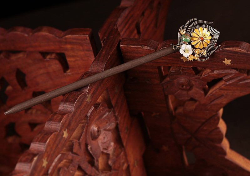 清新自然古風發(fā)簪，明亮花朵簪子頭飾