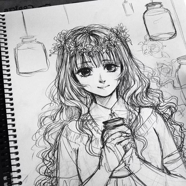 靈動的卡通動漫人物:黑白鉛筆手繪插畫