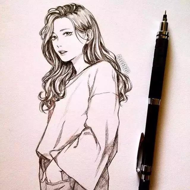 手繪鉛筆人物插畫，超級美吧！
