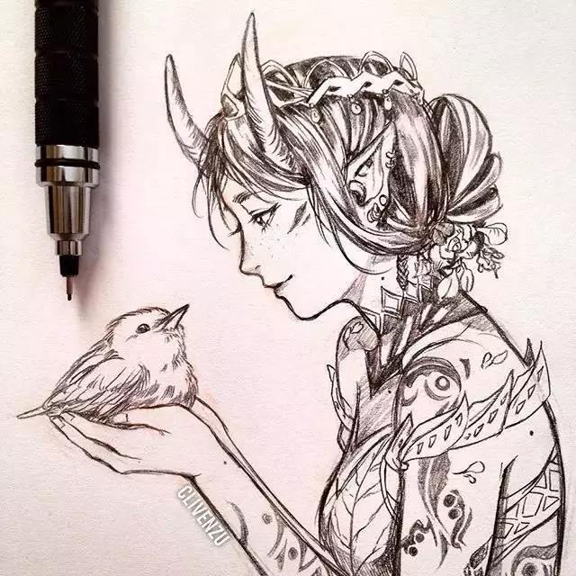 手繪鉛筆人物插畫，超級美吧！