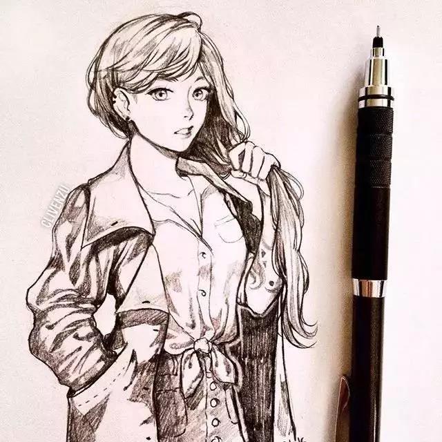 手繪鉛筆人物插畫，超級美吧！