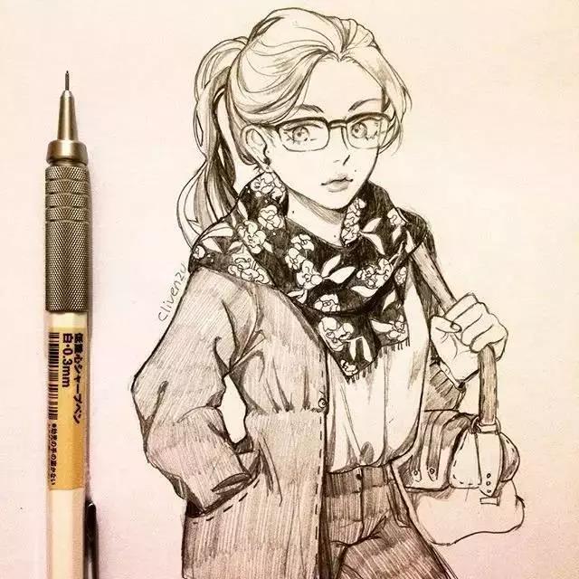 手繪鉛筆人物插畫，超級美吧！