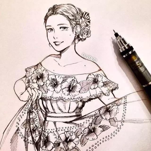 手繪鉛筆人物插畫，超級美吧！