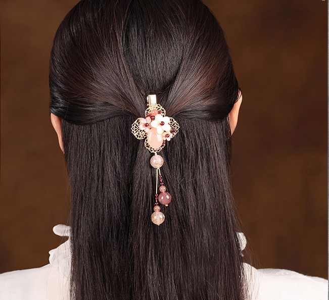 繁花開粉發(fā)夾，精致少女心頭飾