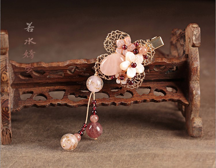 繁花開粉發(fā)夾，精致少女心頭飾